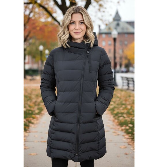 Cole Haan Asymmetric-Zip Puffer Jacket, Black, Women's Size Medium, NWT - Picture 1 of 10